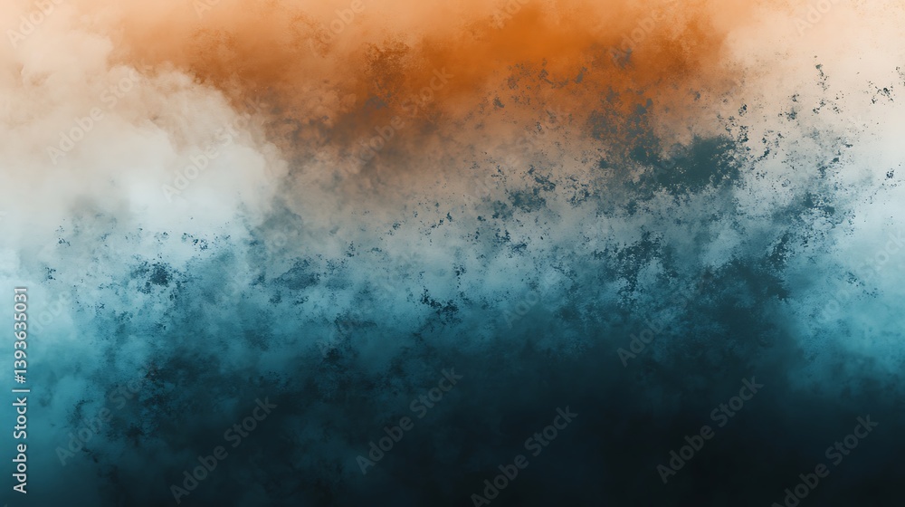 Poster abstract digital art featuring a gradient blend of dark teal, orange, and white hues with a textured