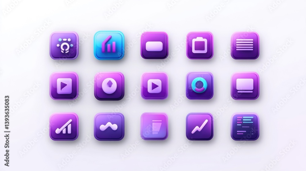 Poster business dashboard icon set with consistent design, including user profile, settings, and chart icon