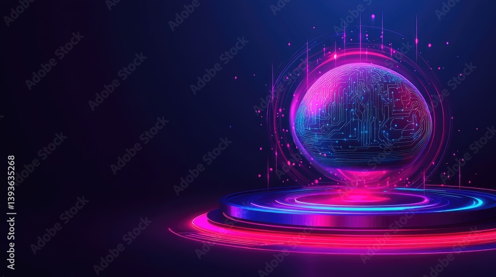 Poster business innovation concept with brain-shaped tech circuit symbolizing ai and enterprise logic