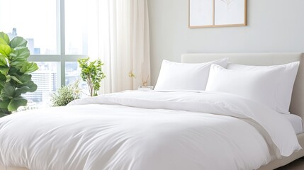 Modern bedroom with white bedding
