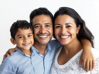 Fototapeta premium Latino Parents with Smiling Son Close Up Portrait