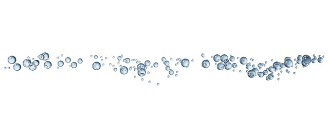 Floating transparent blue bubbles elements, 3d rendering.