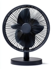 Black Circular Table Fan on White Background