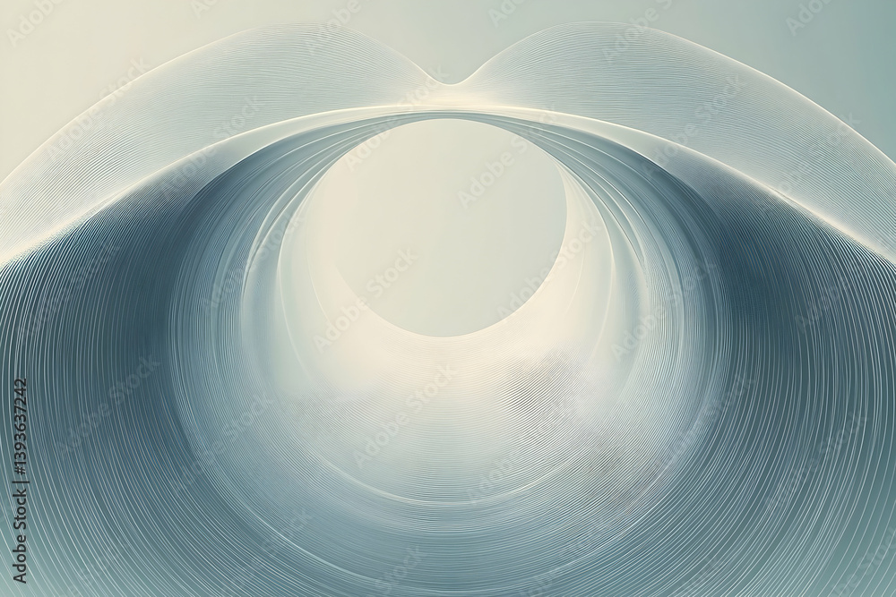 Poster abstract design of concentric, flowing lines in muted tones.