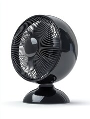 Black Round Desk Fan on White Background