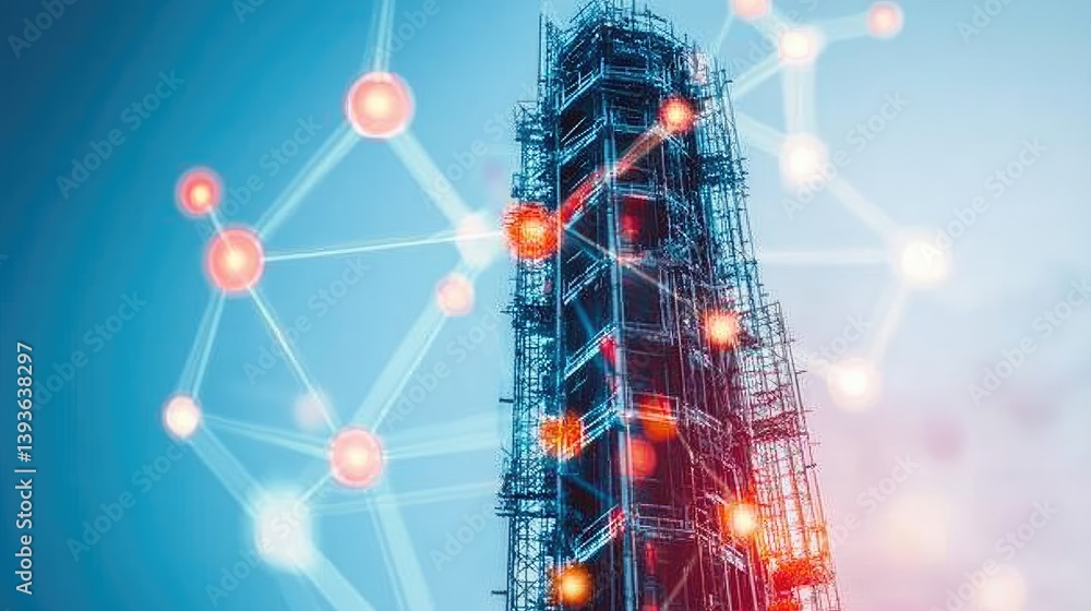 Poster digital interface displaying clash detection in bim model for large construction project