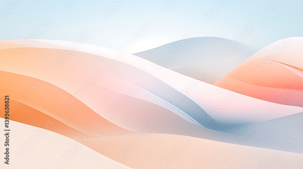 Poster abstract landscape with soft pastel waves of color blending harmoniously in the background, creating