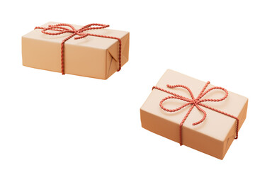 Cartoon style gift box with brown paper, 3d rendering.