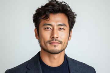 Obraz premium Close-up portrait of a man with dark hair and a subtle smile