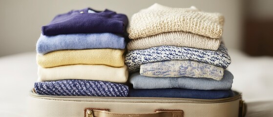 Packed Suitcase  Neatly Folded Clothes  Travel Packing  Vacation Essentials