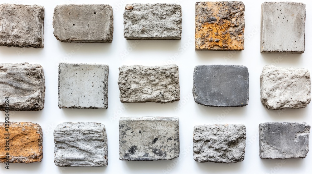 Poster flat lay of smart concrete samples embedded with nano-sensors for structural health