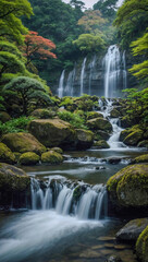 Shōjin Falls cascading in a serene Japanese setting.