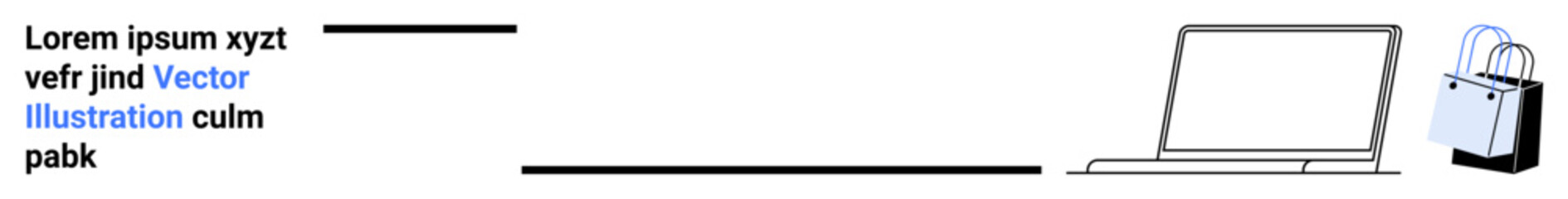 Minimalist design featuring a laptop and a shopping bag, conveying the idea of online shopping processes. Ideal for e-commerce, retail, digital marketing, technology, convenience, consumer habits