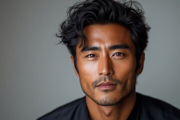Obraz premium Close-up portrait of a man with dark hair and intense gaze (1)