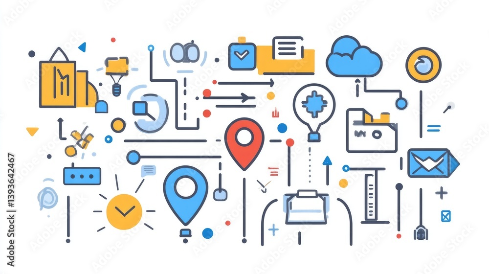 Aufkleber icon board with business concepts pinned for development and app interface planning