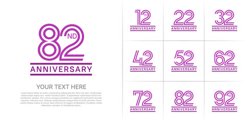 Anniversary logo style double line number set. purple color on white background for celebration event