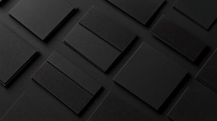 A collection of textured black panels arranged aesthetically on a dark background showcasing various surface patterns and designs