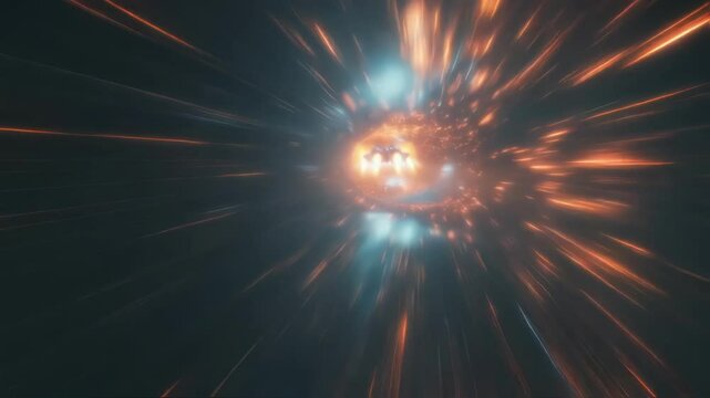 Massive wormhole revealing shimmering cosmic portal, spaceship navigating hyperspace with intense light trails, generating spectacular interstellar journey through swirling universal gateway