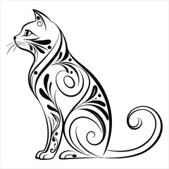 Stylized Cat Silhouette with Intricate Organic Patterns