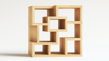 Modern wooden shelving unit with geometric design