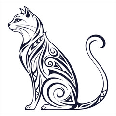 Stylized Cat Silhouette with Intricate Organic Patterns