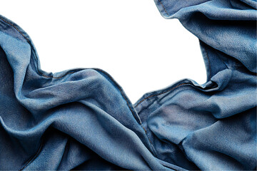 Draped Denim Frame: Textured Blue Fabric Background
