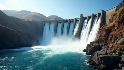 State of art hydroelectric dam projects showcase expansive water resource management and advanced turbine engineering for efficient renewable power solutions in  Photo Stock  Concept  and empty space 