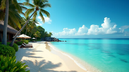 Fototapeta premium Showcase tropical vacations with stunning beach views, crystal clear waters, and luxurious resorts for the ultimate adventure and cultural exploration.