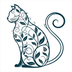 Stylized Cat Silhouette with Intricate Organic Patterns