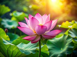 Fototapeta premium Peaceful Lotus in a Serene Garden Pond A Stunning Portrait of Tranquility and Natural Beauty