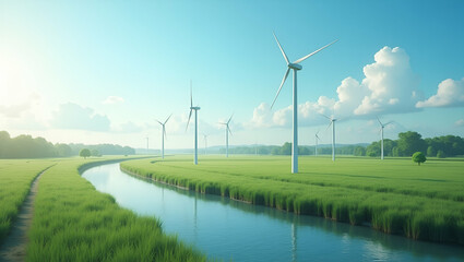 Modern community wind energy programs leverage innovative turbine technology and localized renewable strategies to drive energy efficiency and sustainable industrial progress in  Photo Stock  Concept 