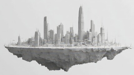 Futuristic Floating Cityscape  Architectural 3D Render  Modern City Island  Urban Fantasy