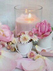 candle and flowers