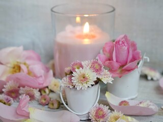 candle and flowers