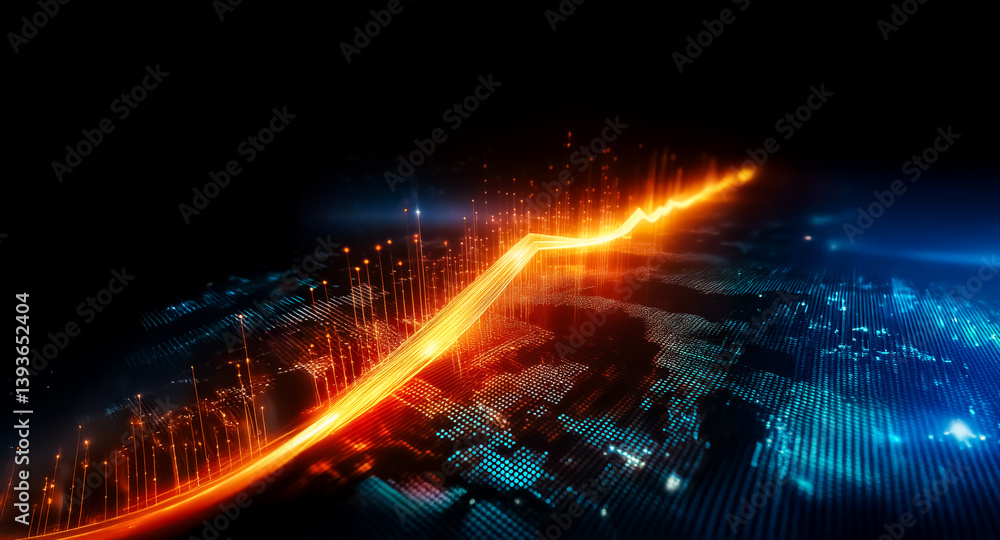 Poster abstract image of bright orange upward line on dark backdrop. symbolizing growth and progress, the v