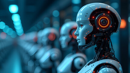Fototapeta premium Explore innovative next-gen AI robotics showcasing advanced digital automation, smart machine learning, and integrated neural networks in dynamic intelligent systems, captured in premium stock imagery