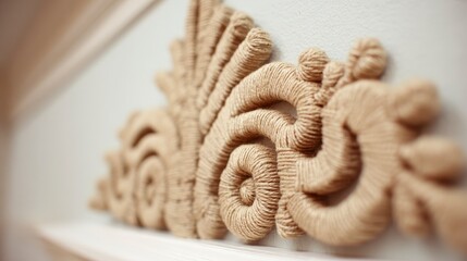 Beige Jute Rope Wall Art  Intricate Floral Relief  Boho Chic Home Decor
