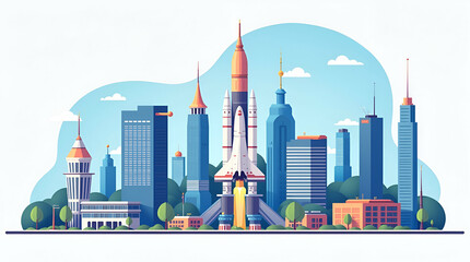 Fototapeta premium Dynamic Space Economy: Flat Illustrations of Strategic Market Development and Innovative Financial Structures for Elite Stock Collections in a Futuristic Investment Landscape