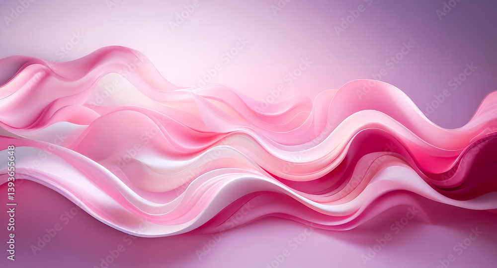 Poster gentle flowing waves of soft pink and white hues gracefully undulate across a smooth gradient backgr