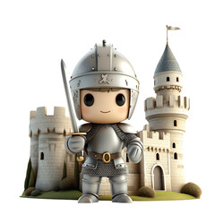 Little Knight with Sword and Castle Isolated on Transparent Background