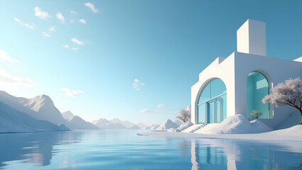 Fototapeta premium Futuristic Minimalist Wallpaper Design: Financial Inclusion Technology with Expansive Space & Digital Renderings for Premium Photo Stock