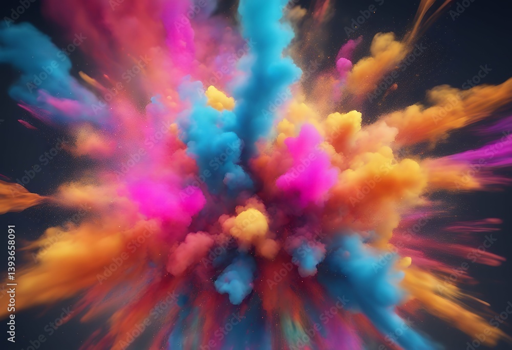 Wall mural light ai multicolored burst 3d generated pastel ink holi background neon explosion clubs smoke abstr