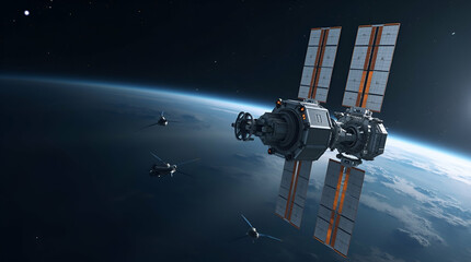 Fototapeta premium Advanced space robotics systems unmanned vehicle automation precision control robotic arms intelligent navigation secure space maintenance extravehicular operations deepspace robotic assembly innovati