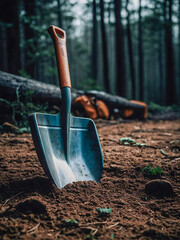 Shovel icon in simple line art for branding and design.