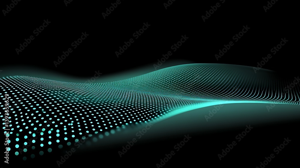 Poster abstract wave-like representation of dynamic light patterns with a dark background, highlighting the