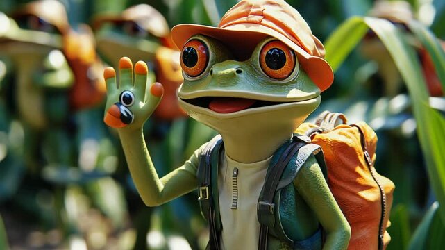 Adventurous frog traveler: a whimsical journey into the heart of nature.