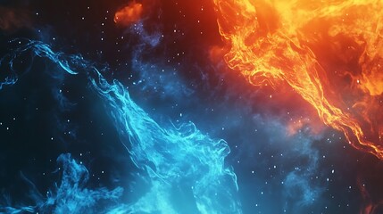 Obraz premium Dynamic interplay of stunning blue and orange hues resembling a celestial phenomena, with cosmic elements creating a vivid astral landscape