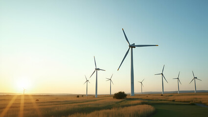 Obraz premium Innovative Wind Energy Programs: Harnessing Turbine Technology for Sustainable Industrial Growth and Energy Efficiency in Modern Communities - Photo Stock Concept with Left Space