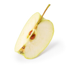 Piece of ripe green apple isolated on white