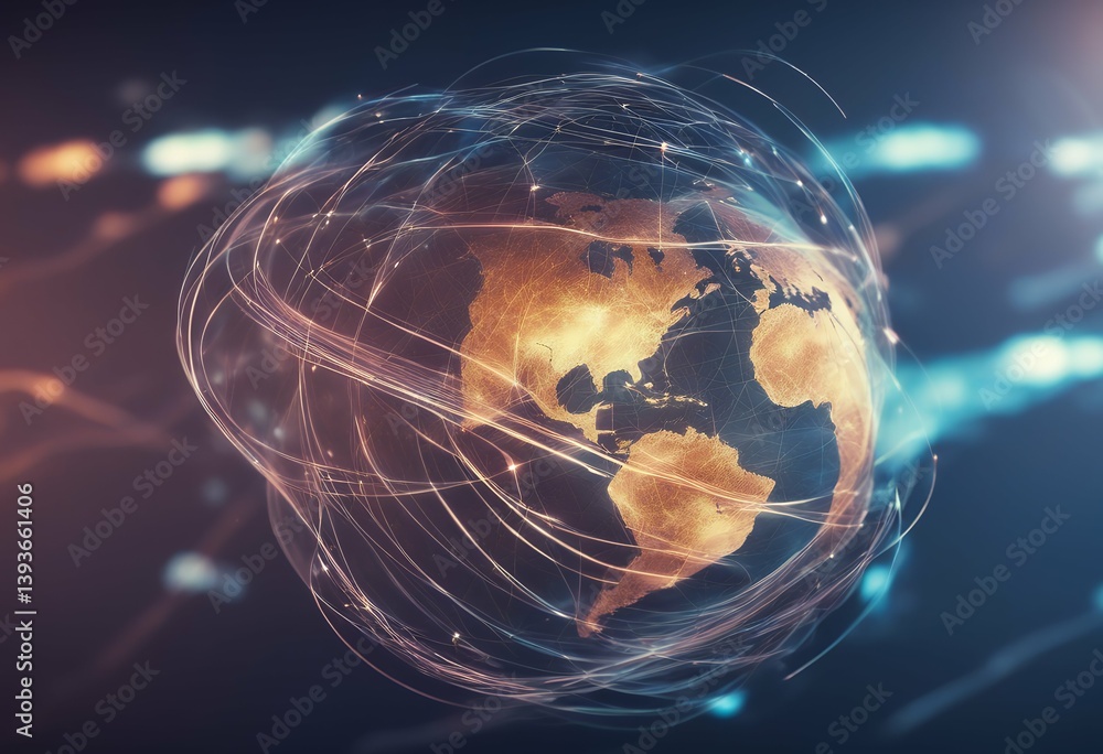 Poster globe technology connection around theme light effect global concept flow network earth futuristic c